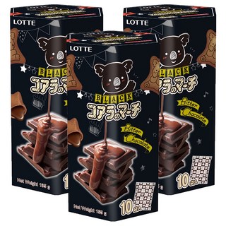 LOTTE 樂天 小熊餅 濃黑巧克力風味 口感濃郁 內餡可可含量增加25% 餅乾苦甜適中, 195g, 3盒
