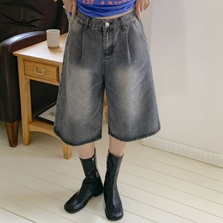 Tomato Factory 女款 Reto 高腰百慕達復古水洗五分牛仔短褲