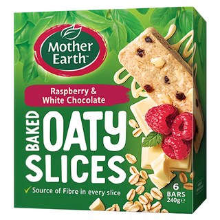 Mother Earth 烘焙燕麥棒，覆盆莓和白巧克力口味，纖維來源，6條裝, 240g, 1盒