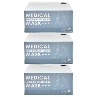 JUN 郡昱 成人平面滿版醫療口罩, 夏雪草灰, 50片, 3盒