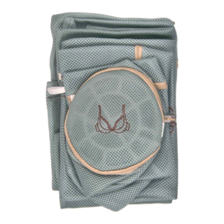 升級雙層加厚耐洗防纏多尺寸刺繡洗衣袋6件組, 莫蘭迪綠, 1組