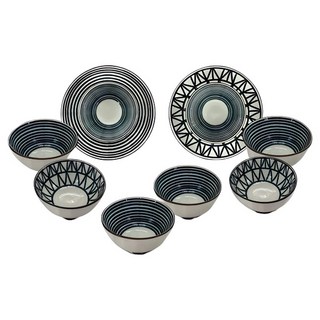 松村窯 手繪圖騰8件組, 白色, 碗 + 盤子, 1組