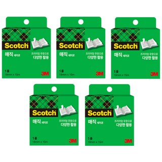 3M Scotch 神奇玻璃紙膠帶 補充包 18mm x 15m, 單一顏色, 5個