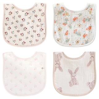 Luxury Baby 6層楊柳紗圍兜 基本款C套組, 4件, 1組, 兔子 + 鬱金香 + 碎花 + 花束