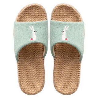 AXIS 艾克思 小兔亞麻透氣輕巧親子室內拖鞋 EVA鞋底 靜音防滑, 湖水綠, 37~38, 1雙