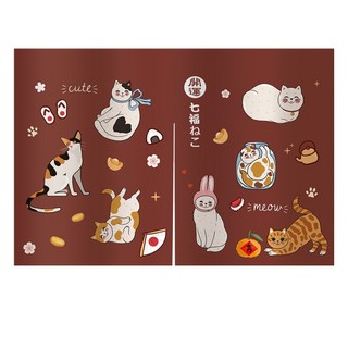 日式短門簾 開運七福貓, 咖啡色