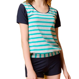 Summer love 夏之戀 大女長版二件式泳裝, 藍色 + 綠色 + 灰色