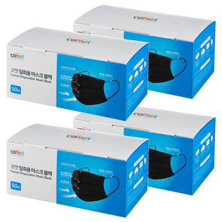 comet 平面口罩 成人用, 黑色, 50片, 4盒
