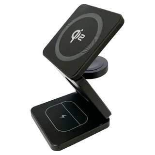 VOORCA Qi2快充認證 折疊式三合一鋁合金磁吸無線充電座(充手機/手錶/耳機), 黑色, 1個