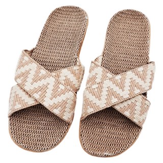 交叉編織亞麻拖鞋, 沙色, 35~36, 1雙