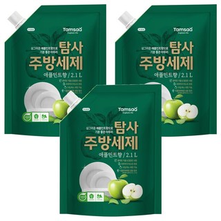 Tamsaa 蔬果碗盤清潔精補充包 蘋果薄荷香 2.1L, 3包