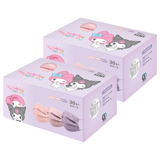 ONEDER 旺達棉品 酷洛米與美樂蒂平面兒童口罩, 30片, 奶油粉 + 柔霧粉 + 蘿莉紫, 2盒