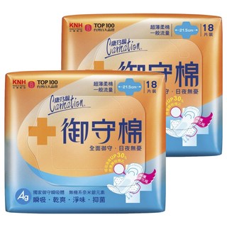 康乃馨 御守棉 超薄柔棉一般流量衛生棉, 21.5cm, 18片, 2包