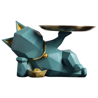 摩達客 現代藝術設計師斜躺捧金盤迎賓招財貓 開運招財, 綠色