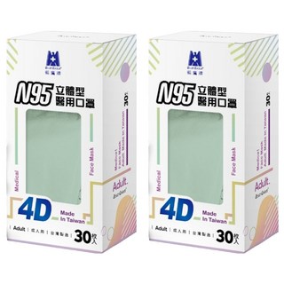BLUE EAGLE 藍鷹牌 N95 4D立體型醫療成人口罩, 30片, 2盒, 酪梨綠