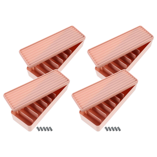 Couselect 多功能分格線材收納盒 附魔鬼氈綁帶, 4個, 粉色