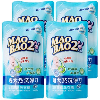MAO BAO 毛寶兔 超天然小蘇打植物2倍濃縮洗衣精 補充包 食用級小蘇打 草本抗菌, 4包, 800g