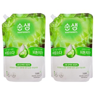 Soonsaem 水晶鹽廚房蔬果碗盤洗潔劑補充包 天然成分, 1.6L, 2包