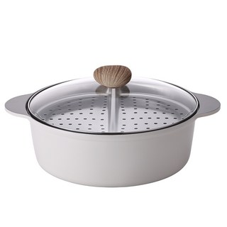 NEOFLAM 台灣原廠公司貨 陶瓷鑄造鴛鴦鍋IH + 蒸盤FIKA, 30cm, 白色, 1個