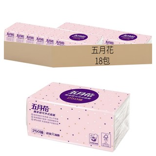 五月花 細柔感可沖式面紙, 250張, 18包