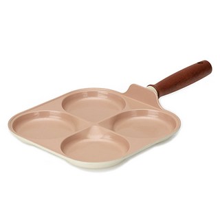VIZZART Woove系列木質單柄陶瓷不沾4格煎蛋鍋 IH爐適用, 1個, 24cm