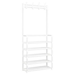 鞋帽架 升級款 側布, 白色, 5層