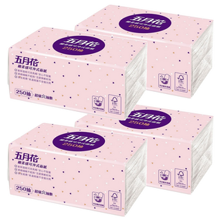 五月花 細柔感可沖式面紙, 250張, 4包