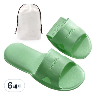 하늬통상 여행용 접이식 경량슬리퍼 + 파우치, 그린, 6개