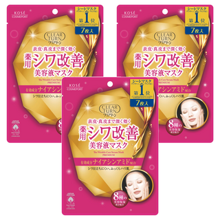 KOSE 高絲 CLEAR TURN 光映透 超濃厚保濕面膜 皺紋改善精華面膜, 7片, 3包