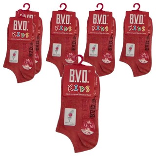 B.V.D. 懷舊低口直角童踝襪 6雙入, 13~16cm, 磚紅色