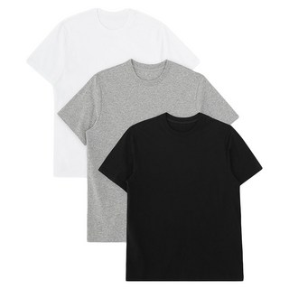 BASE ALPHA ESSENTIALS 透氣30支圓領短袖T恤 3件組, 白色 + 黑色 + 灰色