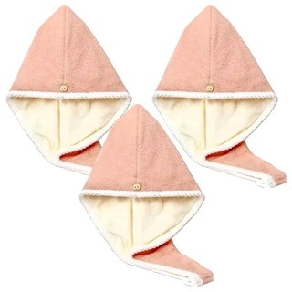 雙層速吸乾髮帽 粉紅色 珊瑚絨材質 62x42cm, 1組