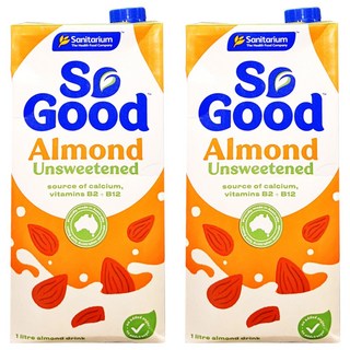 So Good 無糖杏仁奶, 高鈣低脂, 素食者適用, 無乳糖無麩質, 1L, 2瓶