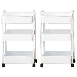 置物手推車 三層 帶輪收納推車, 白色, 2個