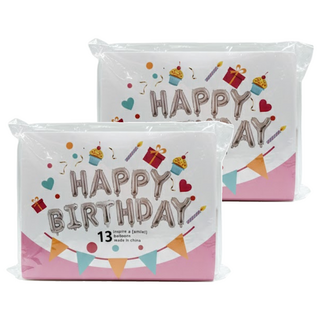 氣球 奢華生日套餐 E款 含銀色生日快樂字母 粉色氣球, 2組