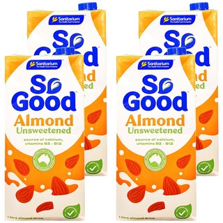 So Good 無糖杏仁奶, 高鈣低脂, 素食者適用, 無乳糖無麩質, 1L, 4瓶