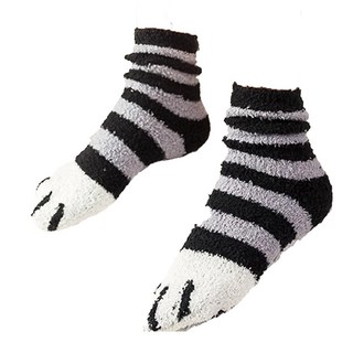 貓爪襪子 Set 5雙，珊瑚絨材質, 柔軟透氣, 黑條紋, 8 x 28cm