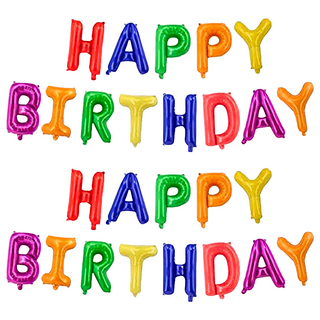 HAPPY BIRTHDAY字母氣球套裝, 彩虹, 2組