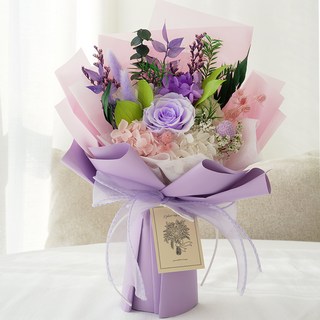 코멧 로맨틱 생화 프리저브드 꽃다발 + 쇼핑백, 라벤더