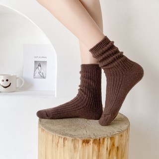PORA BELLA 韓系素色厚羊毛保暖襪, 咖啡色, 22~26cm