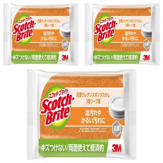 3M Scotch-Brite 百利 3層海綿菜瓜布 防刮, 3個, 1個裝, 橘色