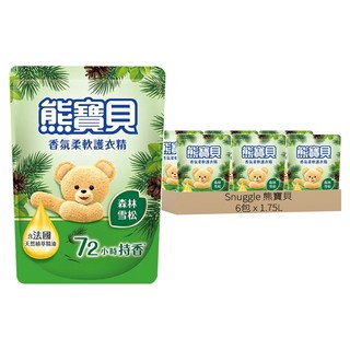 熊寶貝 森林雪松護衣精 補充包, 含法國天然植萃精油, 香氣持久, 72小時持香, 1.75L, 6包