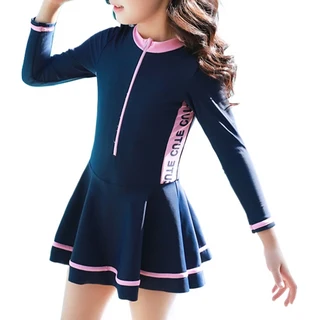 愛北鼻 女童氣質拚色泳衣