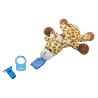 OhBabyLaugh 安撫玩偶 附矽膠奶嘴掛環+防掉夾, 16 x 14 x 5cm, 長頸鹿 白色 + 棕色, 1個