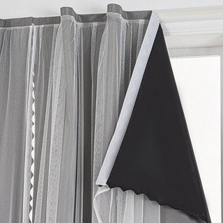 HIGHER DECO 免打孔蕾絲遮光黏貼式魔鬼氈窗簾, 灰色