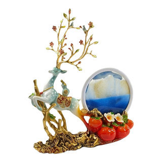 摩達客 開運招財金角鹿一路高升擺飾 柿子流沙畫收納 客廳玄關風水裝飾, 淺藍色