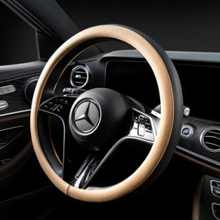 MAYTON Real 雙色汽車皮革方向盤套, 黑色 + 馬鞍棕色