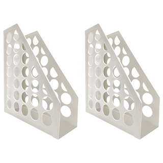 W.I.P 台灣聯合文具 開放圓孔雜誌箱，可堆疊，直式橫式收納適用, 米白色, 2個