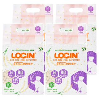 LOGIN 洛格 強效除臭稻殼貓砂 1.5mm, 無香精, 2.5kg, 4包
