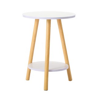 北歐風簡約雙層茶几/小圓桌, 淺胡桃色